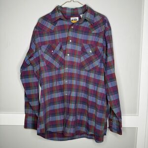 Rock Creek Ranch Western Snap Shirt Mens XL Purple Plaid Pearl Snap Long Sleeve
